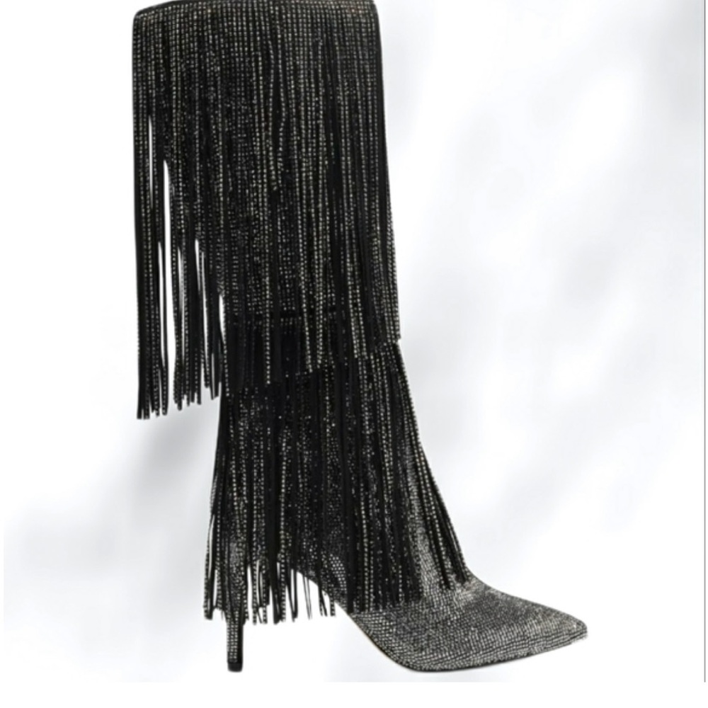 INC International Concepts Black Fringe Heeled Boots